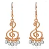 Dangle Earrings HF Jel Women Fashion Gold Color Music Note Rhinestone Drop for Big Jewelry Party Gifts Christmas