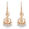 Boucles d'oreilles pendantes HF JEL pour femmes, couleur or, Note de musique, strass, goutte pour gros bijoux, cadeaux de fête de noël