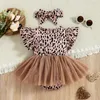 Set di abbigliamento 2 pezzi Completo estivo per neonata Stampa leopardata Tulle Pagliaccetto con maniche volanti Fascia per capelli per bambini 0-12 mesiAbbigliamento