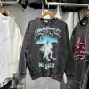 Erkek Hoodies Sweatshirts Hellstar Vintage Yıkama Kazak Bulanık Soysal Baskı Yuvarlak Boyun Kalın High Street Uzun Kollu Siyah Külot Kazak T231127