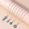 4 Pcs Women Necklace Sets Vintage Silver Plated Turquoise Stone Necklaces Bohemia Statement Hexagonal Water Drop Pendant Necklace Wholesale