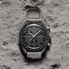 Mens 시계 고품질 바이오 세라믹 플래닛 Moon Watch Full Function Quarz Chronograph Movement Watches Waterproof Luminous Leather