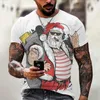 Camiseta masculina em torno do pescoço camiseta vintage dos desenhos animados papai noel impressão 3d verão casual manga curta moda roupas masculinas