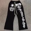 Women s Pants s Black Hellstar Sweatpants Classic Flame Star Letter Print Trousers American Hip Hop Casual Loose Men Women Bell Bottoms 231127