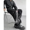 Men's Pants Metal Aircraft Buckle Techwear Pu Leather Patchwork Hip Hop Wide Leg Mens Deconstruction Fashion Straight