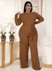 Survêtements grande taille pour femmes Ensembles deux pièces Tenues Haut à manches longues solide et pantalon courbe en tricot Ensemble grand costume en gros Drop 230426