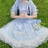 Thème Costume Lolita Op Summer Girl Doux Manches Courtes Bleu Clair Blanc Fleur Dentelle De Mariage Robes En Mousseline De Soie Pour Les Femmes Japonais Cosplay Anime