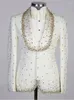 Costumes pour hommes de luxe ivoire 3 pièces perles diamants perles sur mesure un bouton large revers Jacquard Blazer gilet grande taille robe de mariée