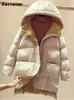 Damen Jacken Fotvotee Winterjacke Frauen mit Kapuze verdicken warme Damen lange Mäntel elegante Button-Down-übergroße Oberbekleidung Streetwear Parkas 231127