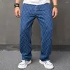 Men's Jeans Autumn Men Stylish Baggy Plaid Straight Trousers Quality Hip Hop Distressed Solid Jogging Denim Pants For