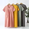 Kvinnors sömnkläder V-Neck Gaze Short-Sleeved Nightdress Home Dubbel Simple Thin Long Pyjama Sexig bomull Summer Nightrowns