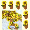 Handmade Crochet Sunflower Hair Clips Girls Kawaii Sun Flower Hairpin Barrettes Headwear Children Headdress Hair Accessories