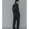 Pantalon de deux pièces pour femmes printemps automne blazer court jambe large ensemble dame mode costume noir veste taille haute pantalon tenues 231127