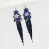 Pendientes colgantes retro étnicos hechos a mano con borlas de colores a juego, regalo de cumpleaños de flores bohemias para mujeres y niñas