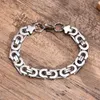 Charmarmband Mens Byzantine Chain Armband 65mm8mm Bredd rostfritt stål Flat Byzantium Link -kedja Armband Vattenmotstånd 230426