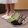 584 Casual Comfortable Women's Fashion Dress Shoes Wedge Sandals Elegant Woven Rope Bottom High Heels Woman Black Beige 567