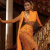 Dress Summer Fashion High Quality Orange Long Sleeve Two Piece Sets Evening Party Elegant Set Dress