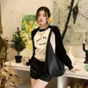The correct version of Miu family's spring Miao temperament patchwork letter embroidery waist round neck sweater wool sweater female