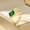 Band Rings Luxury Green Zircon Rings For Women Open Square Girl Personality Senior Wedding Jewelry Gifts Noble Temperament And Versatility AA230426