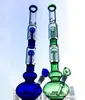 Double 4 Arms Tree Perc Hookahs Glass Beaker Bongs Green Blue Oil Dab Rigs With Diffused Downstem Water Pipes9457424