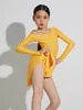 Stage Wear Latin Dance Clothes Girls Yellow Long Sleeve Practice Dress ChaCha Dancing Performance Samba Rumba Dancer Outfit DL11182