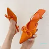 Sandals Autumn Fashion Women Low 3cm High Heels Orange Lady Elegant Bow-Knot Slingback Green Wedding Shoes