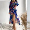 Klänningar 2022 ny stil tidig höst utrikeshandel ny stil temperament sexig vneck split oregelbunden klänning kvinnor