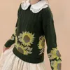 Dames truien herfstveer origineel ontwerp vrouwen losse vintage geïnspireerde zonnebloem gehaakte wollen pullover vesten jumpers jumpers