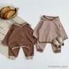 Clothing Sets Autumn Warm Children's Baby Set Men's and Women's Treasure Fashion Loose Cute Hooded Long-sleeved Shirt and Pants Two-piece