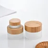 5g 15g 30g 50g 100g Frasco de vidro cosmético Fosco Garrafas de creme transparente Recipiente cosmético de viagem com tampas de bambu natural Rkpbg