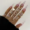 Anelli a fascia 9 Pcsset Anelli di gioielli di moda Set Metallo Hollow Moon Star Heart Finger Ring Zircon Butterfly Flower Ring Regali di nozze per feste AA230426