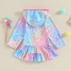 Robes de fille pour tout-petits, robe de bain courte, manches longues, fermeture éclair, capuche, serviette de bain, vêtements de plage, mignon, peignoir en éponge, maillots de bain