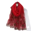 Foulards Mode plage étoles femmes écharpe soie laine broderie florale femme mince Foulard Bufanda Hijab enveloppes Pashmina châle foulards 231127
