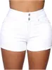 Shorts branco de cintura alta rolado verão feminino denim shorts de alta estiramento magro butt lift flangeing sólido casual jeans shorts para mulher