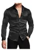 Chemises décontractées pour hommes chemise en Satin de soie brillant luxueux pour hommes à manches longues Slim Muscle boutonné grande taille S-3XL Vetement Homme