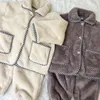 Pajamas Children Flannel Kid Boy Autumn Winter Plus Velvet Thicken Homewear Tops Pants 2pcs Girl Baby Loose Warm Shirt Suit 231127