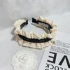 Coreano novo enrugamento borda larga bandana vintage preto luxo presente headwear romântico feminino família presente faixa de cabelo para meninas moda versátil lavagem de rosto maquiagem bandana