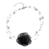 Girocollo in filato con fiori e perle, con perline, collana con clavicola, colletto romantico H9ED