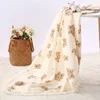 Blankets Swaddling Cute Bear Muslin Squares Cotton Baby for born Plaid Infant Swaddle Babies Accessories Bed Summer Comforter 230426