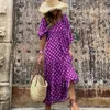 Casual Dresse Puff Manga Boho Maxi Vestido Vintage Elegante Moda Impressão Floral VNeck Solto Senhoras Férias Praia Festa Vestidos 230426