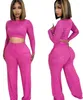 Pantalon de deux pièces pour femmes Winter Fitness 2 Set Femmes Lounge Wear Long Crop Top Top Wide Jam Jams Cousizes Jogging Femme