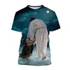 Homens Camisetas Deus Cristão Jesus 3D Impressão T-shirt Homens O-pescoço Manga Curta Streetwear Crianças Oversized Harajuku Tee Tops Roupas Masculinas