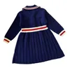 Baby Girls Dress Kids Lapel College Short Sleeve Pleated Shirt kjol Barn Casual Clothing Kids kläder G01