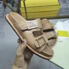 Summer Flat Slippers Women Designer Sliders Fashion Double Buckle Real Leather Solid Platform Sandaler Män Slides Shoes