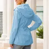 Jaquetas femininas Mulheres Plus Size Outono À Prova D 'Água Jaqueta Com Capuz Manga Longa Com Cordão Zíper Casaco De Chuva Casual Ao Ar Livre Caminhadas Windbreaker