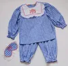 Pyjamas Vintage unisexe enfant lettres brodé pyjama ensemble avec bandeau pour tout-petit fille garçon vêtements de nuit à carreaux pyjamas ensemble vêtements pour enfants 231127