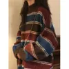 Suéteres de mujer, suéteres de punto Harajuku para mujer, prendas de punto a rayas de gran tamaño, ropa de calle, jerséis de retazos Vintage, jerseys casuales coreanos de muy buen gusto, nuevo zln231127