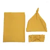 Blankets 3Pcs/Set Baby Receiving Blanket Headband Hat Soft Cotton Born Sleeping Bag Sleepsack Solid Color Swaddle Wrap