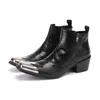 Botas italiano preto retro homens tornozelo pele de cobra couro real quadrado ferro toe bota masculina vestido sapatos de festa inverno