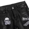 Mens Jeans Spring Autumn Ripped Black Jeans Mens Fashion Skull Embroidery Slim Stretch Pants Nightclub Motorcycle Trend Clothing 231127
